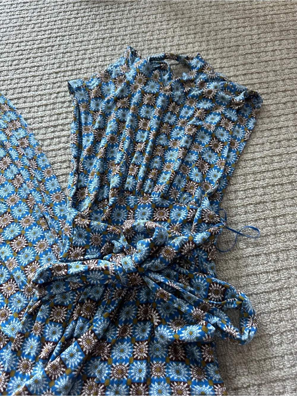 Free People Blue Floral Vibe Check Open Back Wide Leg Jumpsuit Sz XS